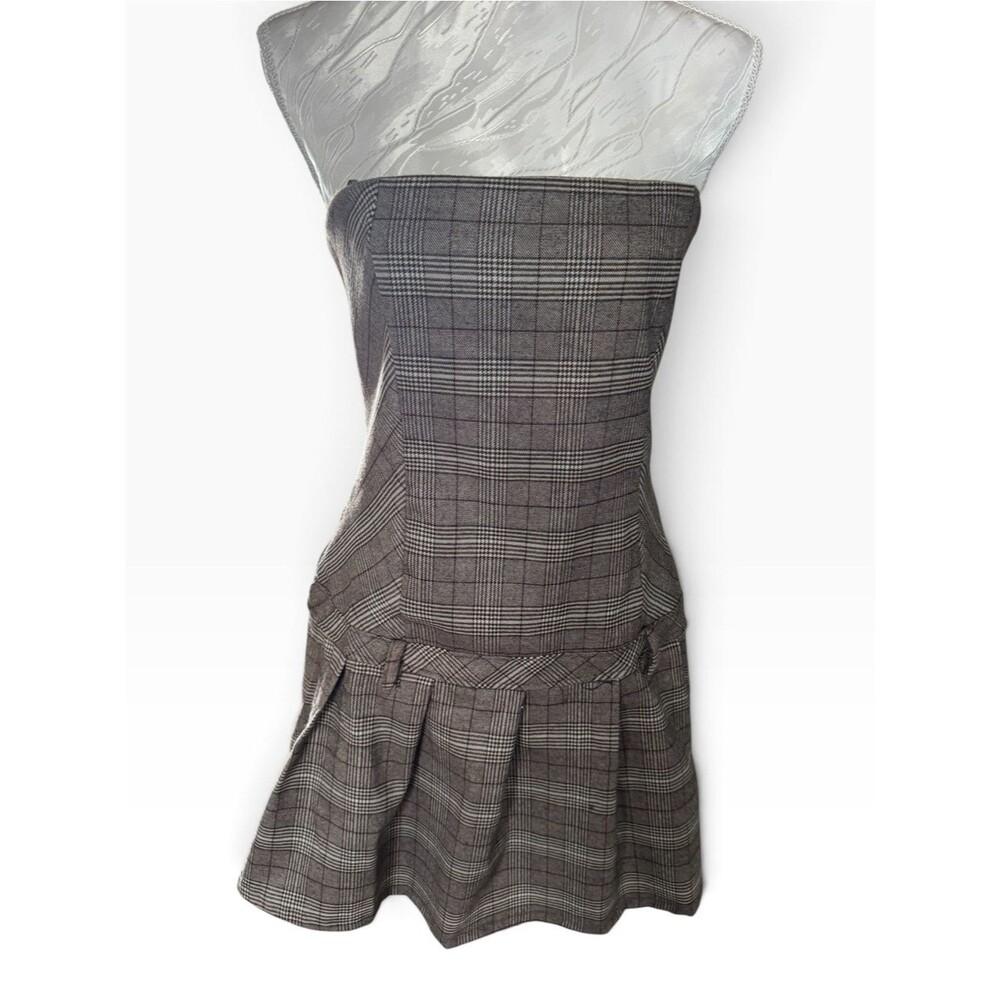 Kirious Los Angeles Houndstooth Plaid Strapless Mini Dress NWT